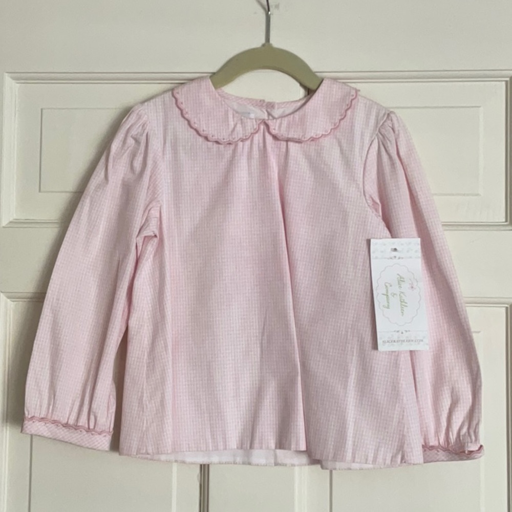 NWT Alice Kathleen Pink Gingham Size 5 blouse! Scallop collar and cuffs! 😍😍